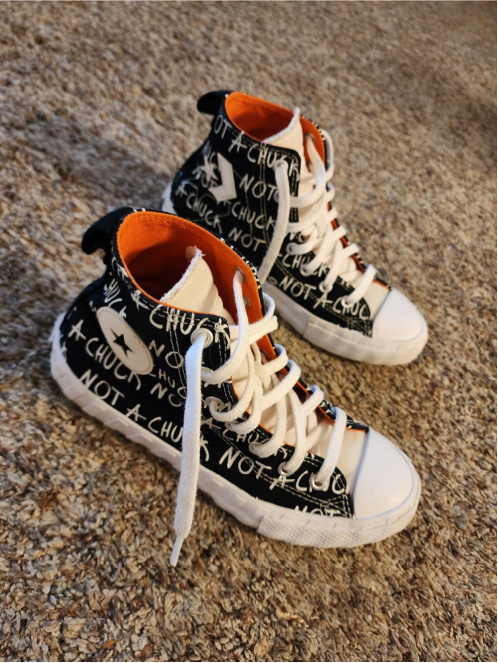 Converse UNT1TL3D Not A Chuck Hi Youth 3Y Black Orange Graffiti EUC